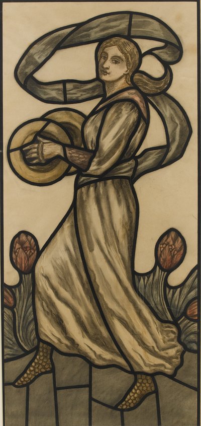 Músico, com, pratos, desenho, para, um, janela vidro manchada, c.1918, (wc, sobre, lápis, ligado, paper) de Selwyn Image
